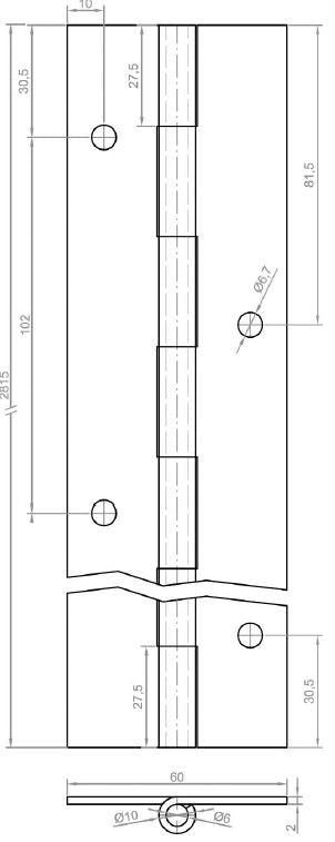 EDELSTAHL SCHARNIERE LANGE2815MM REF 92