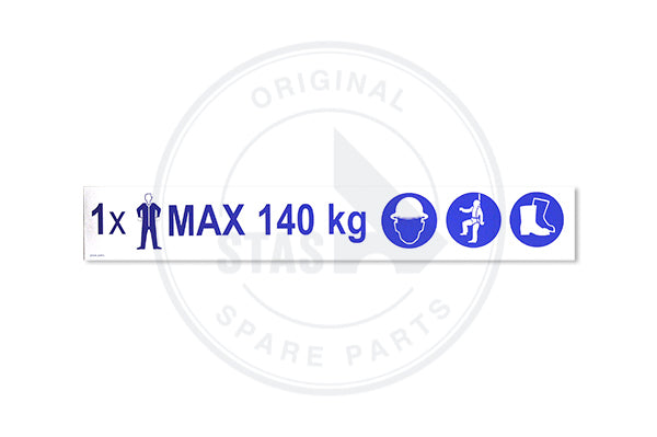 AUTOCOLLANT BLANC PASSERELLE "MAX 140KG+3PICTOGR"