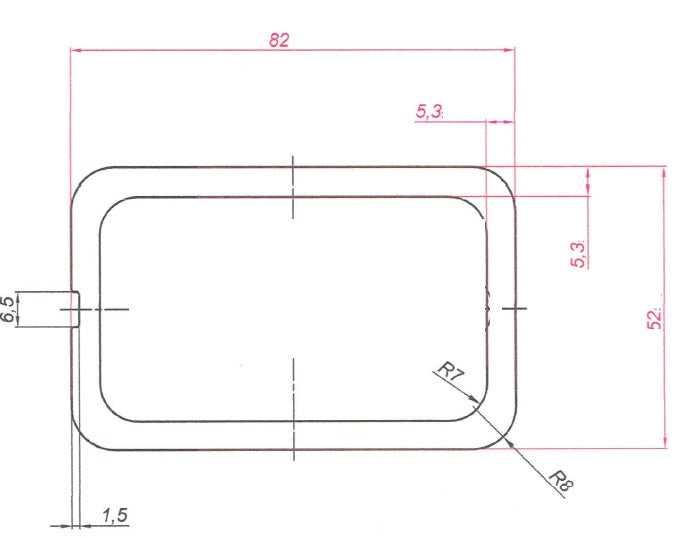 ALU BUIS 82 X 52 X 5.3 MM L = 6000 MM -0/+20MM -