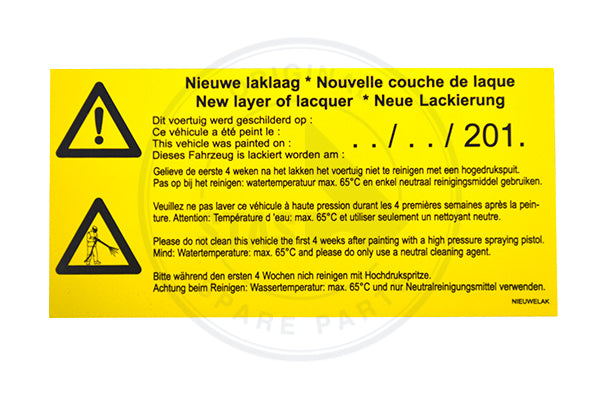 STICKER GELB "NEUE LACKIERUNG" 200 X 100