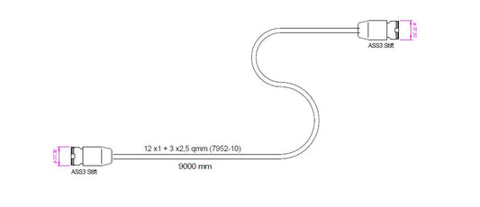 ASPOCK POWER CABLE 9,00 METER LONG AD.2 X ASS3 MN/