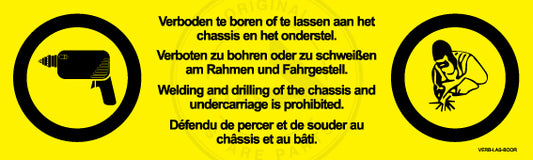 ZELFKLEVER GEEL"VERBODEN LASSEN & BOREN" 60X200MM