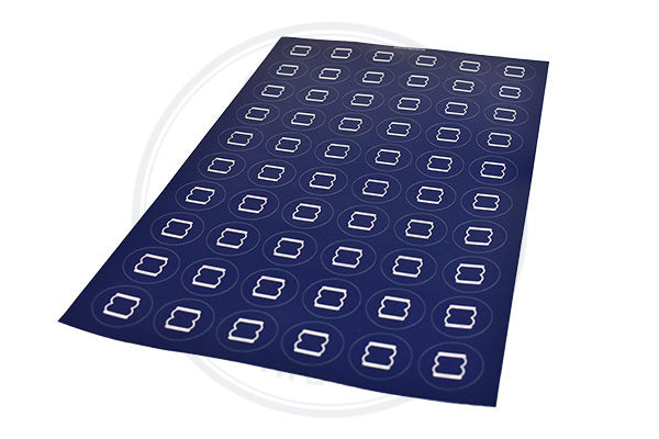 1 PAGINA = 60 X STICKER ROND DRUK VERING WIT LOGO