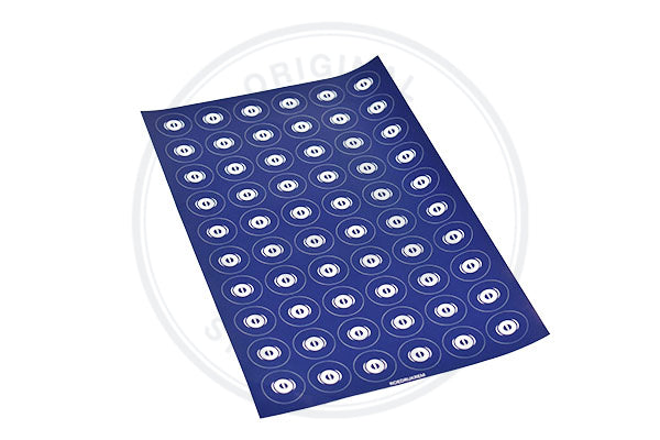 1 PAGINA = 60 X STICKER ROND DRUK REMMEN WIT LOGO