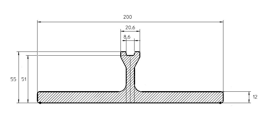 ALU CHASSIS 200 X 12 MM - L =  7565 MM -0/+10 MM