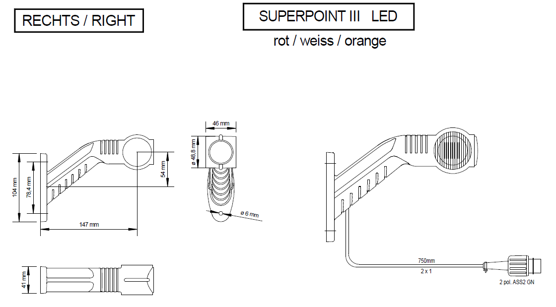 LAMPE PENDANTE SUPERPOINT 3 LED ISOLÉE DROITE SUR 
