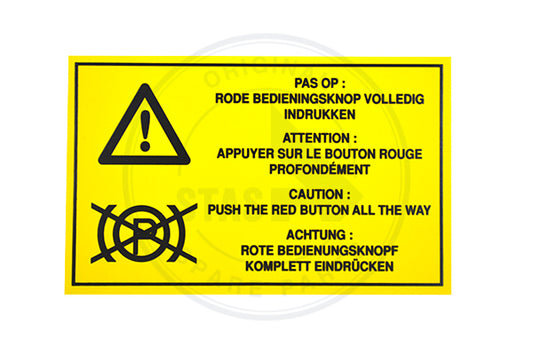 STICKER GEEL "RODE BEDIENINGSKNOP" 146X86 MM