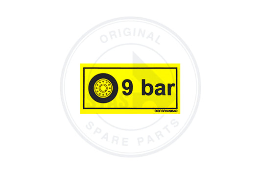AUFKLEBER GELB "REIFENDRUCK 9 BAR" 60 X 30 MM