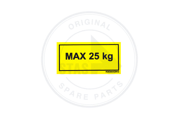 STICKER GEEL  "MAX 25 KG"       60 X 30 MM
