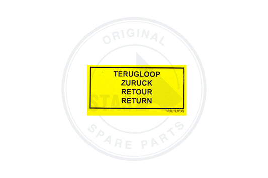 STICKER GEEL "TERUGLOOP"  58 X 32 MM