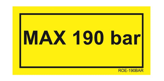 STICKER GEEL "MAX 190 BAR " HYDR DRUK  60 X 30 MM
