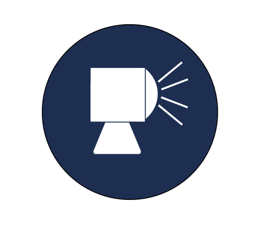 STICKER ROND WERKLAMP-AAN WIT LOGO OP BLAUWE ACHTE